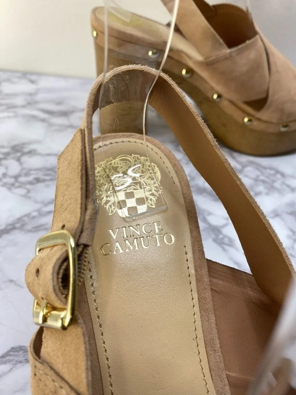 Vince Camuto Women's Tan Jenevya Platform Block Heel Sandals SZ 8.5 M